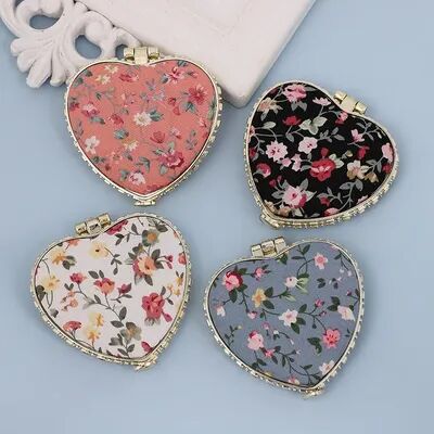 Fusion Finds Vintage Floral Compact Makeup Mirror Portable Double Sided Pocket Mirror For Purse And Travel heart random