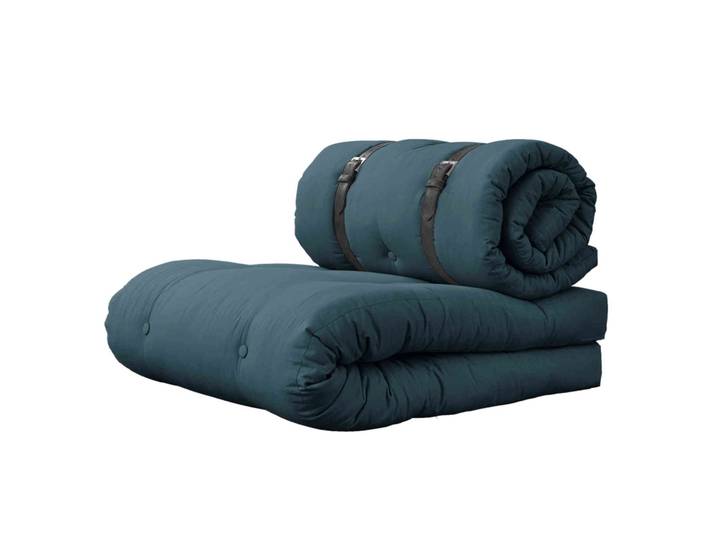 Matelas futon et pouf 2 en 1 BUCKLE-UP bleu 70x200