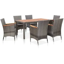 vidaXL 7-tlg. Garten-Essgruppe mit Auflagen Poly Rattan Grey