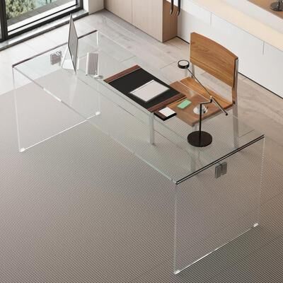 The Right Path Modern Minimalist Tempered Glass Writing Desk with Chrome Hardware