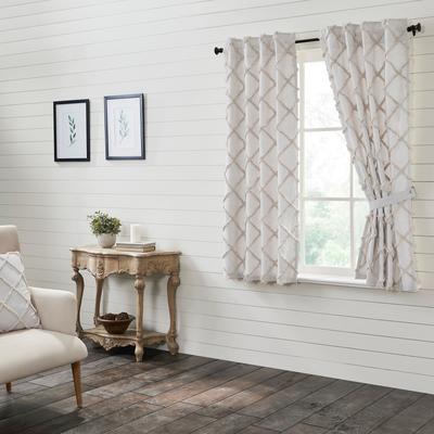 VHC Brands Frayed Lattice Oatmeal Short Panel Set of 2 63x36