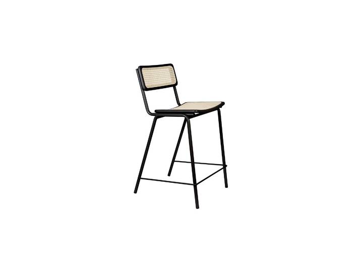 Chaise de comptoir en rotin et métal noir, siège rotin tissé, sty