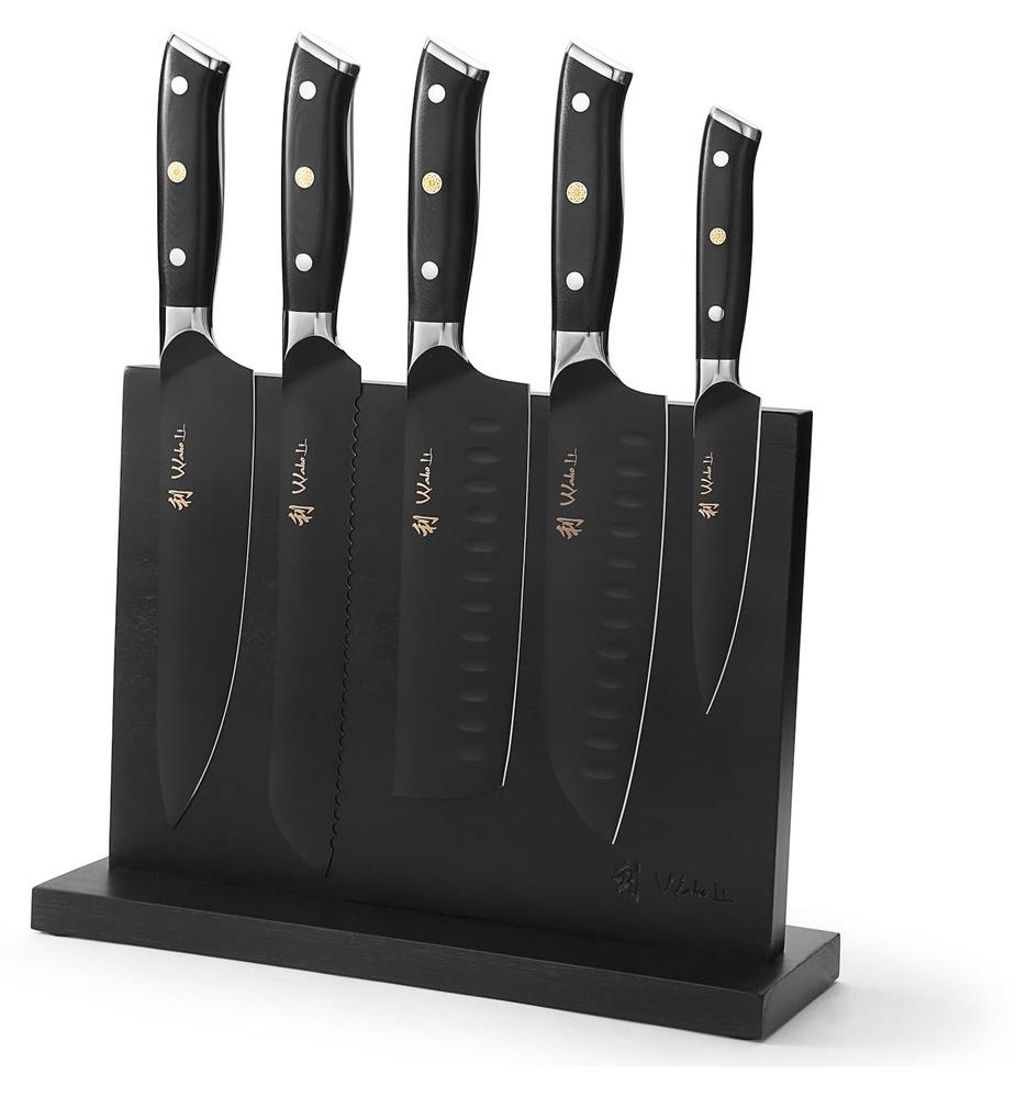 Messblock-Set mit 5 Messern - 5Cr15MoV Stahl - Schwarze Titanbeschichtung - Schwarz