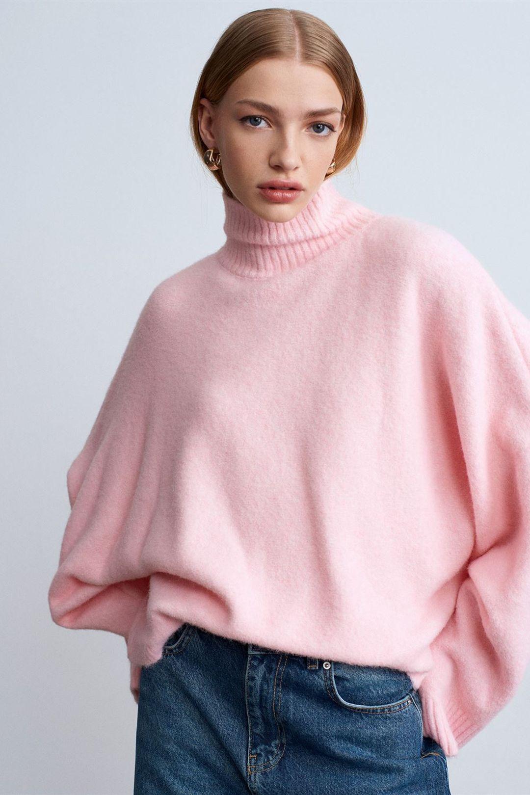Übergroßer gerippter Rollkragenpullover