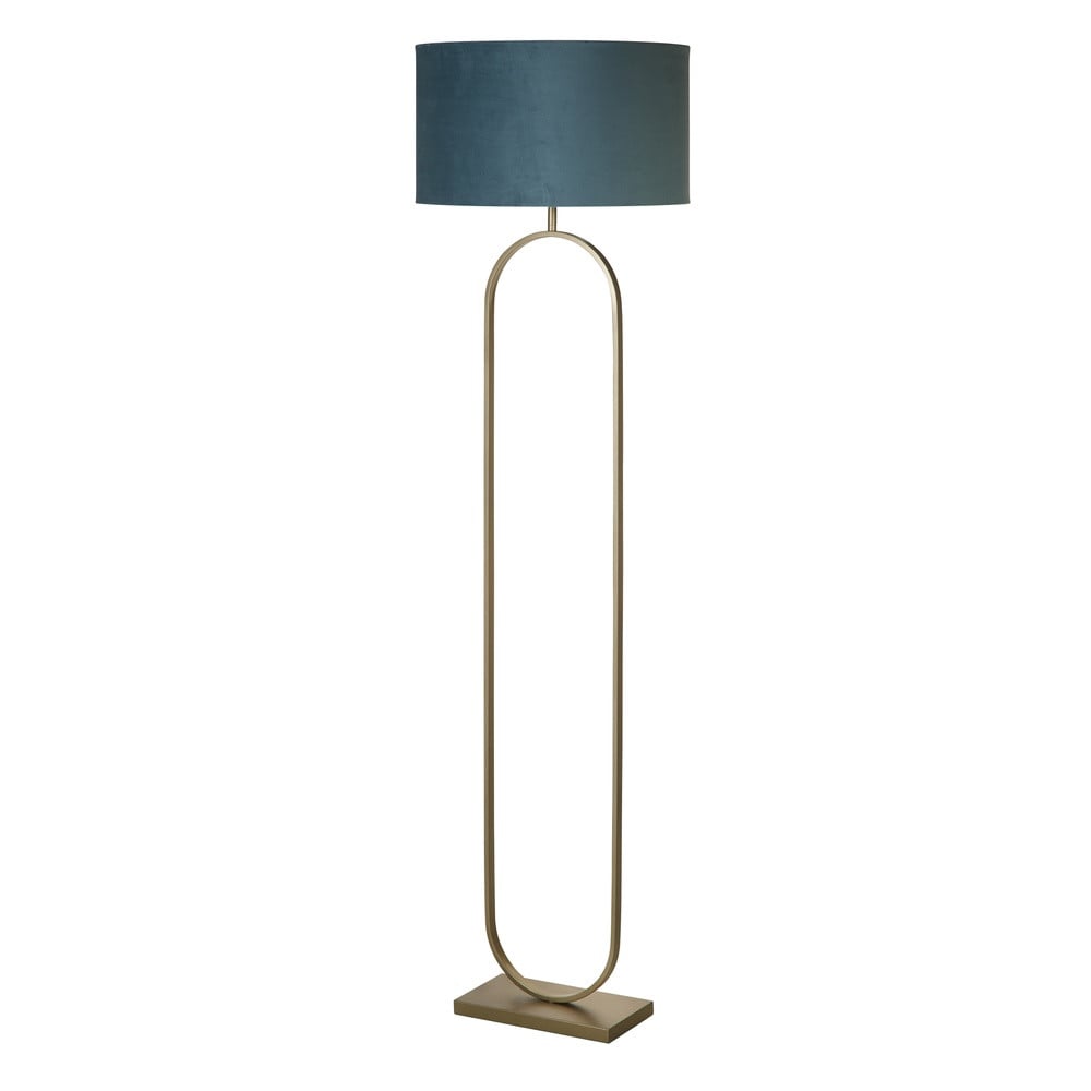 Searchlight Modish Vloerlamp in brons met groenblauwe stoffen kap