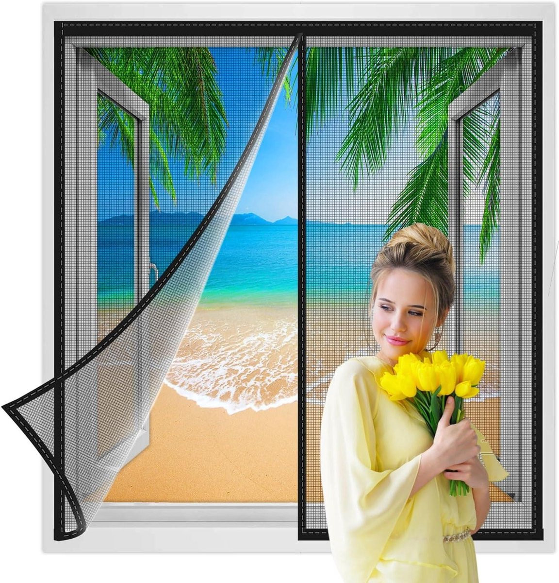 Magnetisch insectenhor voor deur en raam in zwart met versterkt polyester mesh, 70 x 95 cm