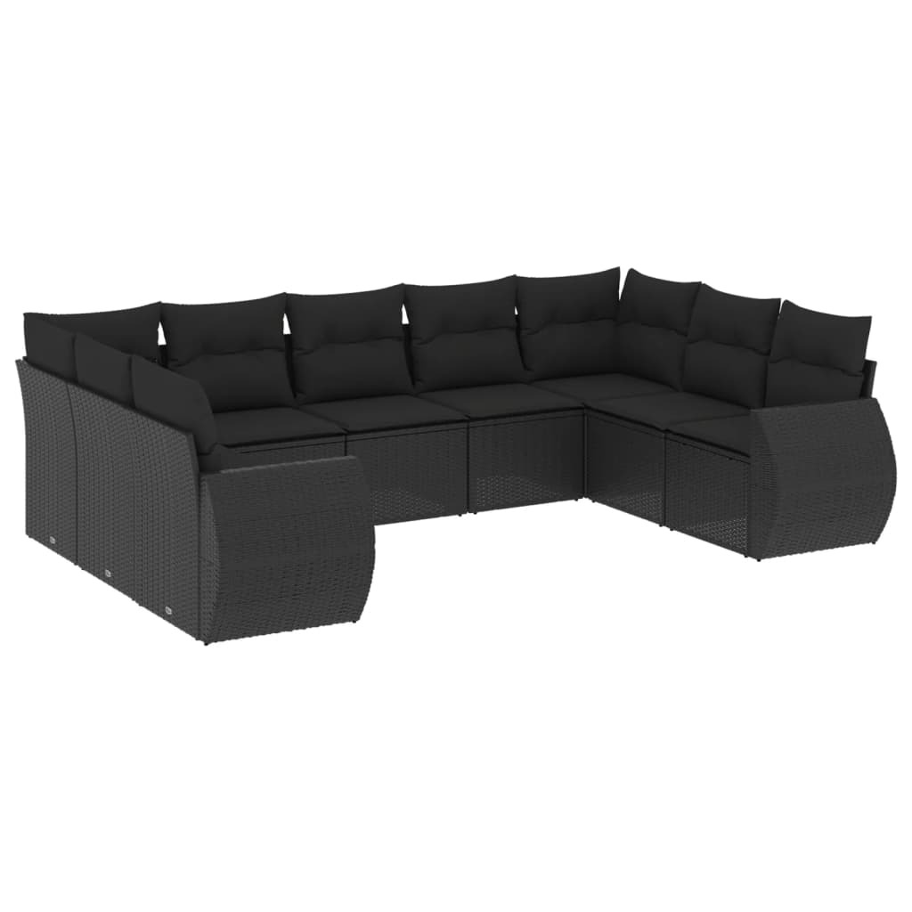 Modulare Garten-Sofagarnitur, 9-teilig, mit abnehmbaren Kissen, Schwarz, aus UV-beständigem PE-Rattan und Stahl, für Terrasse & Balkon