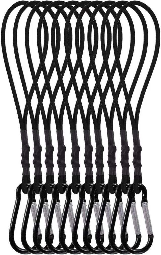 INF 10er-Pack Mini-Gummiseile - 25 cm elastische Gepäckgurte mit Karabiner Schwarz
