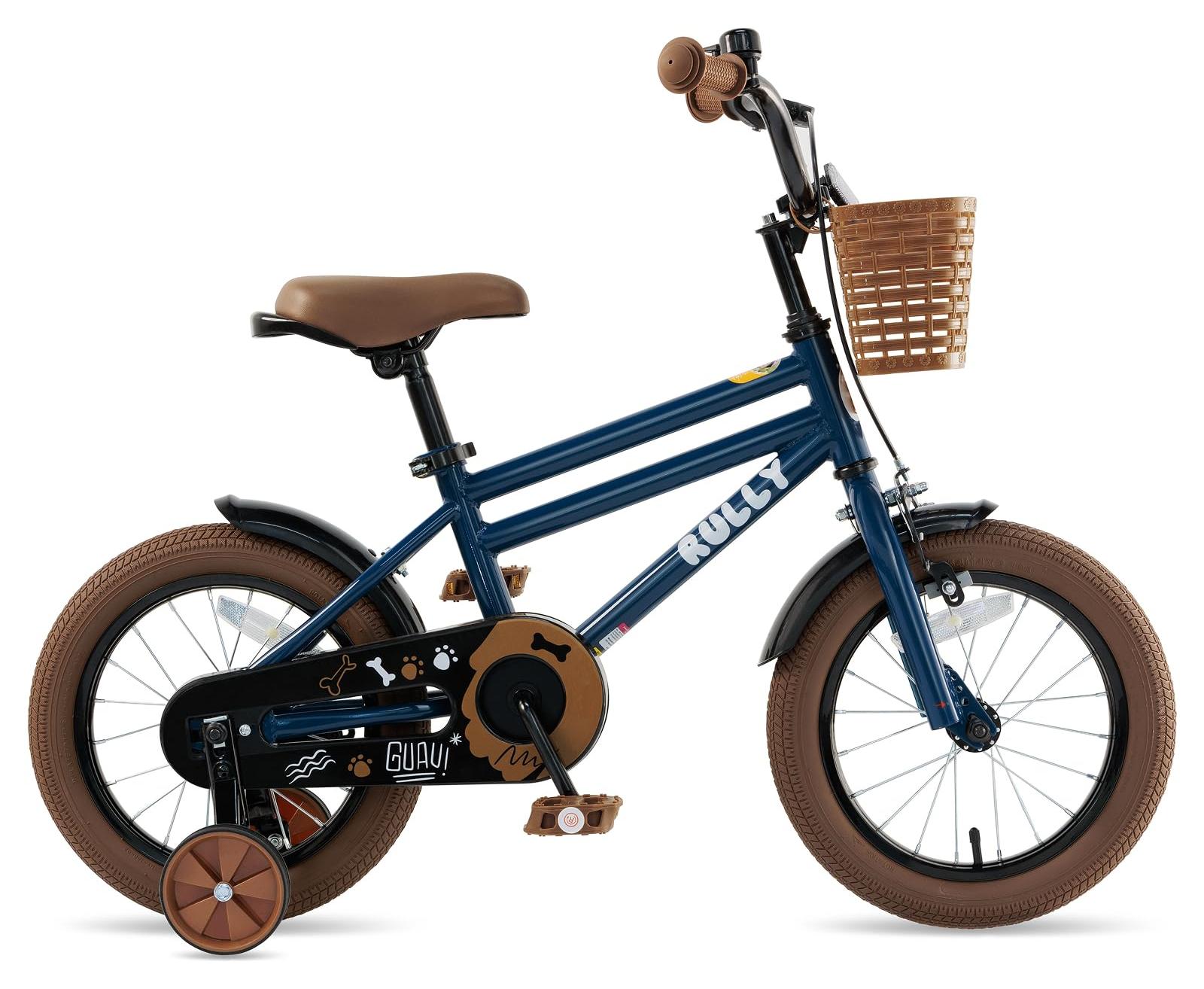 14-Zoll Kinderfahrrad Blau, Stützräder, Rücktritt- und Handbremse, Korb