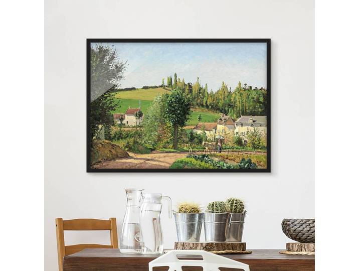 Bild Camille Pissarro Kleines Dorf I Papier Rahmen: Echtholz, furniert: Kiefer Multicolor 100 x 70cm