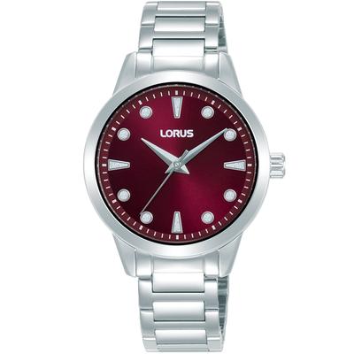 Quarzuhr LORUS "Classic Quarz", rot (silberfarben, rot, rot), Armbanduhren, Damen, silberfarben, Quarzuhr, Armbanduhr, Damenuhr, Edelstahlarmband, analog