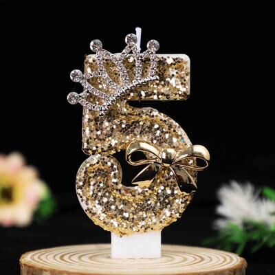 Uplift Treasures Gold Crown Number Birthday Cake Candle For Elegant Cake Decoration 5