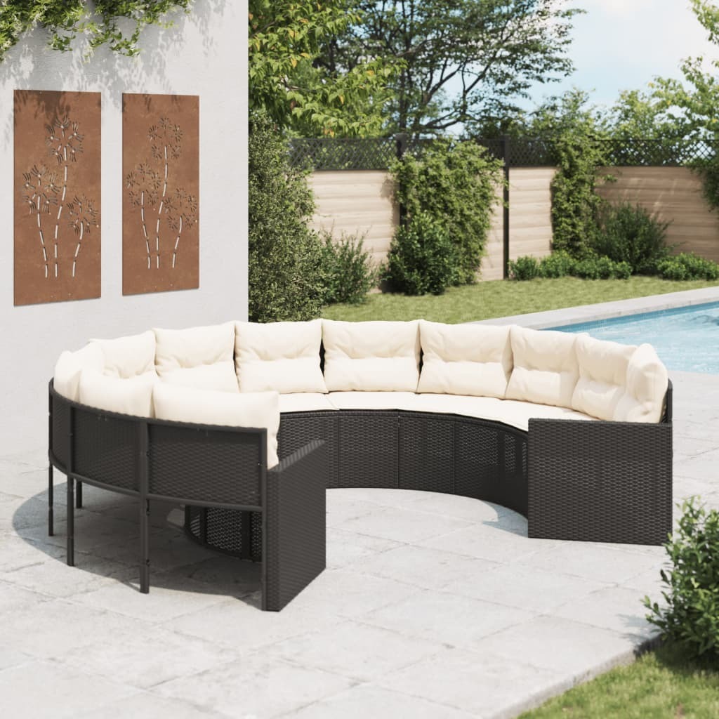 Maison Exclusive - Gartensofa mit Kissen Rund Schwarz Poly-Rattan