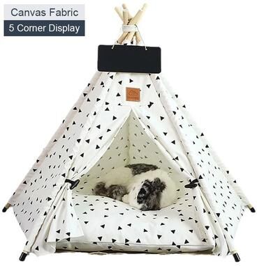 Uplift Essentials Pet Teepee Tent With Cushion And Blackboard For Cats And Dogs l small Triangle