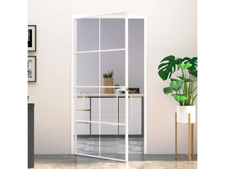 vidaXL Innentür Weiß 102x201,5 cm Hartglas & Aluminium Schlank