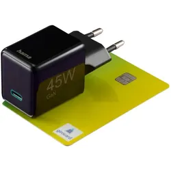 Hama Schnellladegerät, USB-C, PD/QC/GaN, Super-Mini-Charger, 45 W, Schwarz (45 W, 1 Port), USB Ladegerät, Schwarz