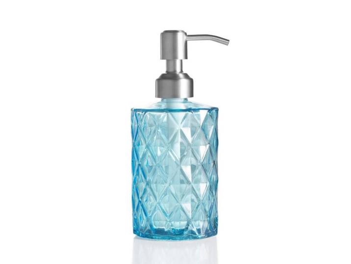 Seifenspender Glas Blau 340ml, 7x7x17 cm, Badaccessoires, Seifenspender