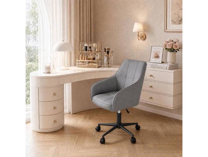 PEACHES Chaise Multi-Usages Velours Confortable Charge 120kg à Roulettes Pour Cuisine Bureau Balcon 58*52*87cm Gris