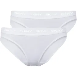 SKINY Damen Rio Slip, 2er Pack - Unterwäsche, Unterhose, Baumwolle, Logobund, Feinripp, einfarbig Weiß / 38