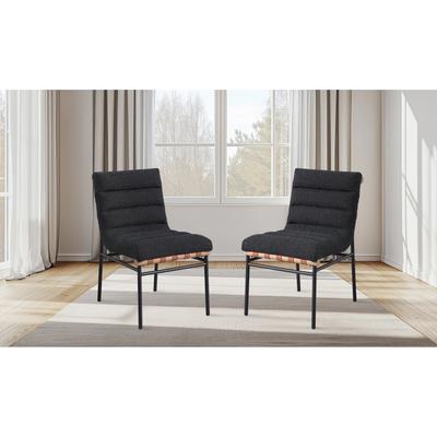 Esofastore Black Boucle Fabric Upholstered Side Chairs Iron Legs