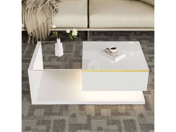 Table Basse - TANANT - Élégante - Éclairage LED - Verre Trempé - Rangement Pratique