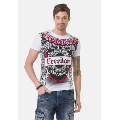 T-Shirt CIPO & BAXX "T-Shirt", Herren, Gr. M, weiß, 95% Baumwolle, 5% Elasthan, bedruckt, regular fit, Rundhals, Shirts T-Shirt, große Tribal- und Markenprints setzen rockige Akzente