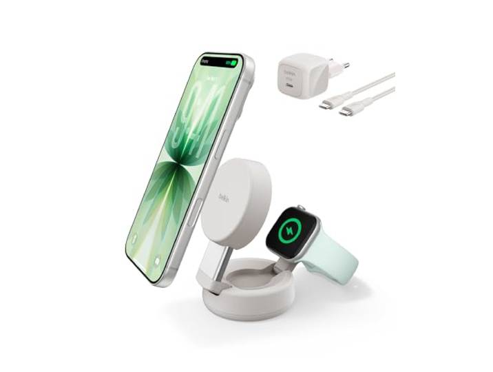 Belkin UltraCharge Pro 2-in1 Qi2 Draadloze Oplader, 25W - Zand