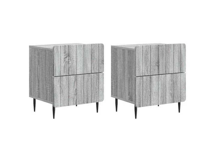 Fisinber Nachttisch 2er Set Graues Sonoma 43x34,5x49,5 cm Beistelltisch Modernes 2er Set Nachttische in Graues Sonoma mit 4 Schubladen und Eisenbeinen für Schlafzimmer und Wohnzimmer.