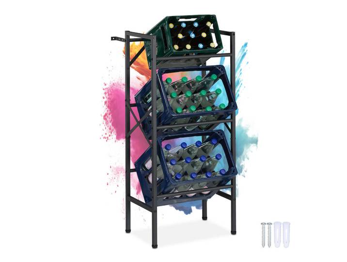 Relaxdays Getränkekistenregal Schwarz Stahl für 3 Kisten 3 Ebenen, Metall, Kunststoff, 49x109x32 cm, Freizeit & Co, Heimwerken, Werkstatteinrichtung