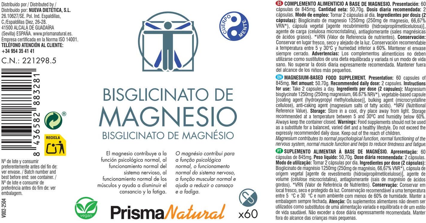 Prisma Natural Bisglicinato de Magnesio 60 caps