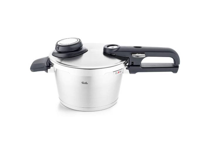 Fissler Schnellkochtopf Vitavit® Premium satiniert, Edelstahl, Metall, 2.5 L, farblich gekennzeichnete Kochstufenanzeige, Druckregelventil, Gegengriff, Kochen, Töpfe, Schnellkochtöpfe