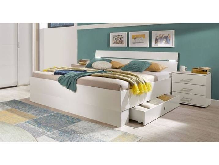 Bett Kiraly Komfort mit Beleuchtung und Schubkasten 180x200cm Weiß klassischer Stil, Mit höhenverstellbar