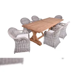DELUKE Garten-Sitzgruppe NOAH 7-tlg. - Teak, Hellbraun | Gartenmöbel-Set Gartengarnitur Garten-Essgruppe mit Stühlen und Esstisch