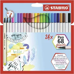Premium-Filzstift mit Pinselspitze für variable Strichstärken - STABILO Pen 68 brush - 24er Pack - mit 24 verschiedenen Farben