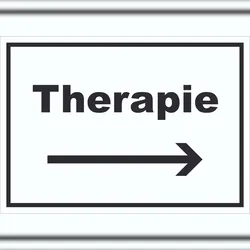 HB-Druck Therapie Schild mit Text und Richtungspfeil rechts Raum Behandlung waagerecht A2 (420x594mm)