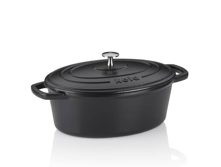 kela Bräter Gusseisen oval, 4l, Calido, Gussbräter mit Deckel, schwarz