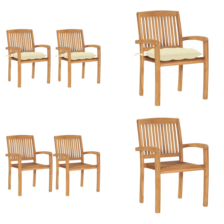 vidaXL Gartenstühle 2 Stk. mit Cremeweißen Kissen Massivholz Teak - Gartenstuhl - Gartenstühle - Holz-Gartenstuhl - Holz-Gartenstühle