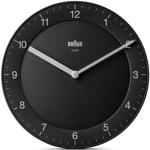Braun Wanduhr BC06B, Kunststoff, analog, Quarzuhr, Ø 20 cm, schwarz, lautlos