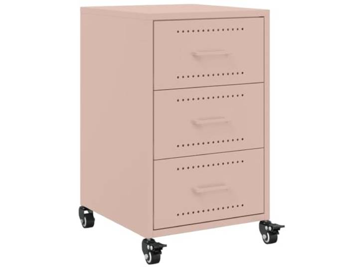 KUTYWEXFM Nachttisch Rosa 36x39x59 cm Metall Beistelltisch Rollbar 3 geräumige Schubladen aus Stahl mit Rollen für das Schlafzimmer oder Büro, flexibel und leicht zu reinigen.