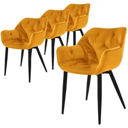 ML-Design – Esszimmerstühle 4er Set – Senfgelb Samt | gesteppter Sitz, mit Armlehnen, Metallbeine, ergonomisch