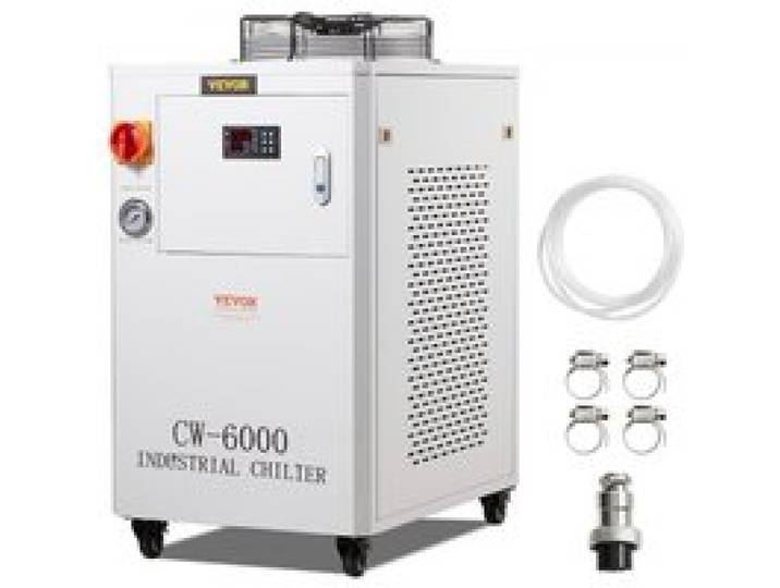 VEVOR Industrieller Wasserkühler, CW6000, 1500 W Wasserkühler-Kühlsystem mit Kompressor, 15 L Wassertankkapazität, 65 L/min max. Durchflussrate, für Kühlmaschine für CO2-Lasergravurmaschinen