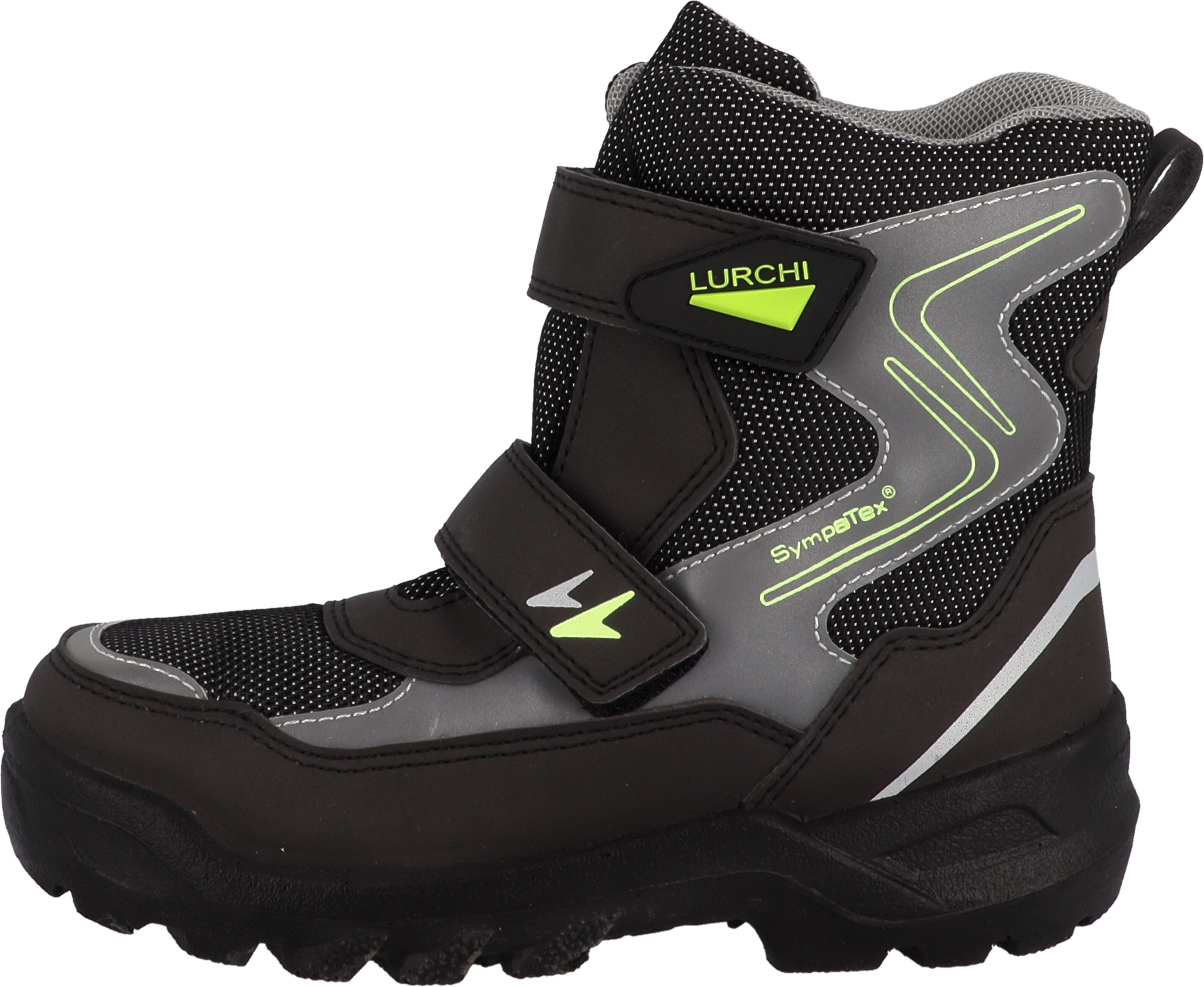 Klettboot LURCHI "Kamil-SYMPATEX", Jungen, Gr. 30, schwarz (schwarz, grau), Lederimitat, Textil, Schuhe Klettboot, Stiefel mit reflektierenden Details, Größenschablonz zum Download