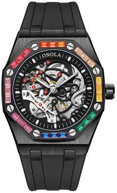 Fashion Sheath ONOLA Automatic Mechanical Luxury Men Watch For Business And Military Style black