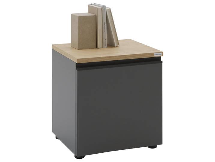 Dieter Knoll Nachttisch, Anthrazit, Grau, Eichefarben, Kunststoff, Balkeneiche, furniert, 45x46x41 cm, Typenauswahl, Soft-Close-System, Schlafzimmer, Nachttische