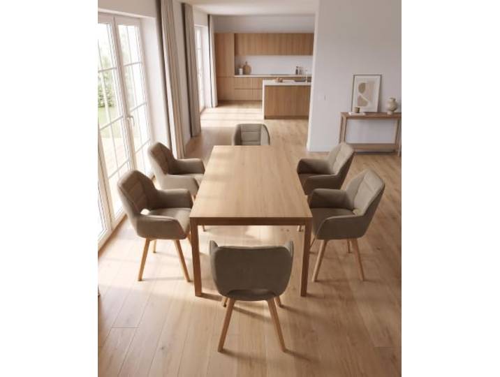 LEWE 360° drehbare Esszimmerstühle 6er Set mit Armlehnen & Holzbeinen Braun Skandinavische Küchenstühle mit Chenille-Bezug, durchbrochener Rückenlehne, für Esszimmer, Küche, Wohnzimmer, Schlafzimmer