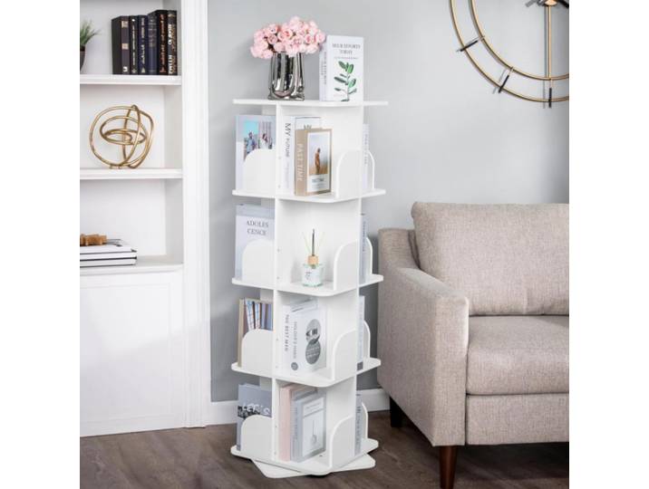 360 ° bibliothèque rotative, bibliothèque rotative à 4 niveaux, étagères en bois, bibliothèque pour enfants, étagère de bureau, étagère décorative