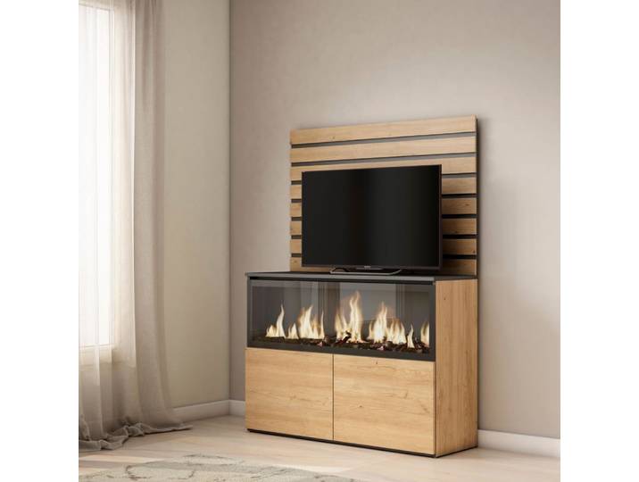 Buffet effet bois de chêne 107x35x145cm cheminée effet feu xxl