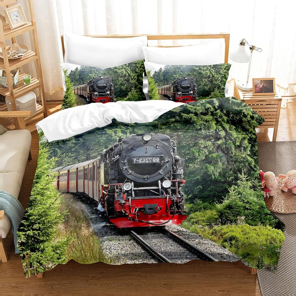 Dekbedovertrek Set met Stoomtrein Motief - Zachte Microvezel - 200x200 cm