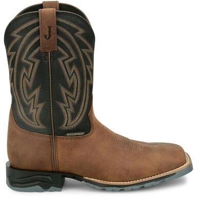 "Justin Boots Mavrik 11"" Square Toe WP ST (Men's) Work in Barnwood/Black, Size 8 D, Leather"