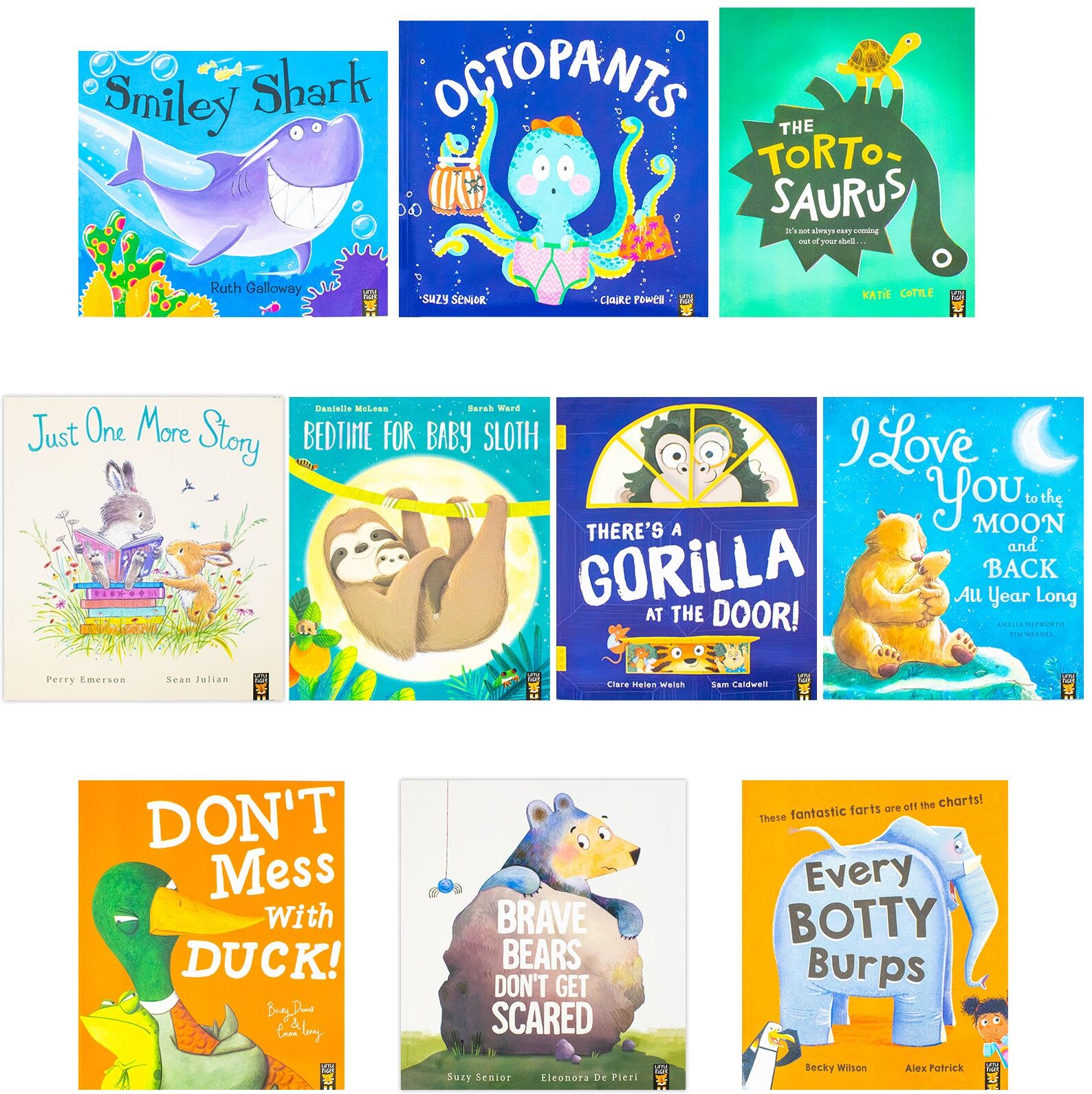 Little Tiger Bear & Friends 10 Picture Books Collection Set (Smiley Shark, Octopants, The Tortosaurus, Just One More Story and More)